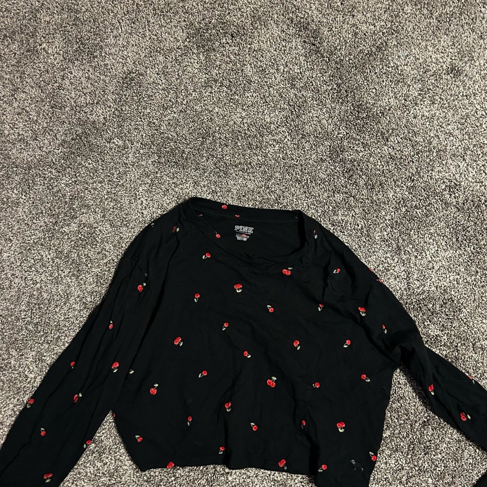 Cherry Print Black Top
